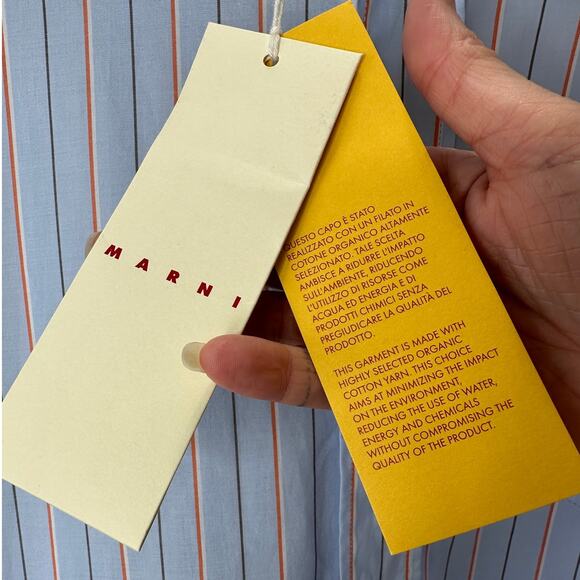 NWT Marni Camicia Organic Striped Cotton Poplin Iris Blue Collared Shirt 42 / 10 - Picture 13 of 16